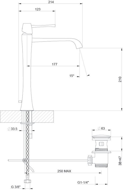 Gessi 11988 031 MIMI Miscelatore Lavabo H 30 Cm Con Scarico E