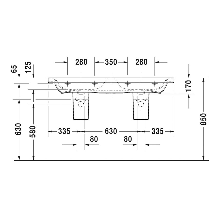 Duravit 2338130000 DURASTYLE Lavabo Consolle Doppio 130 Cm Monoforo