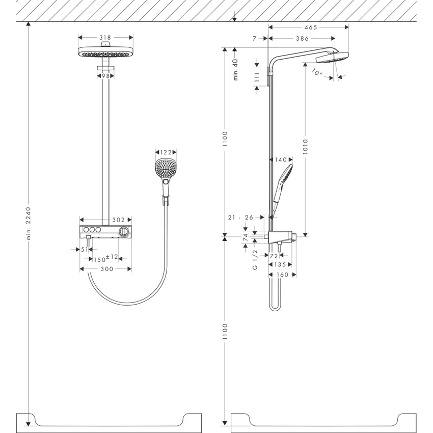 Hansgrohe 27127000 RAINDANCE SELECT E Showerpipe 200 3 Jet Con