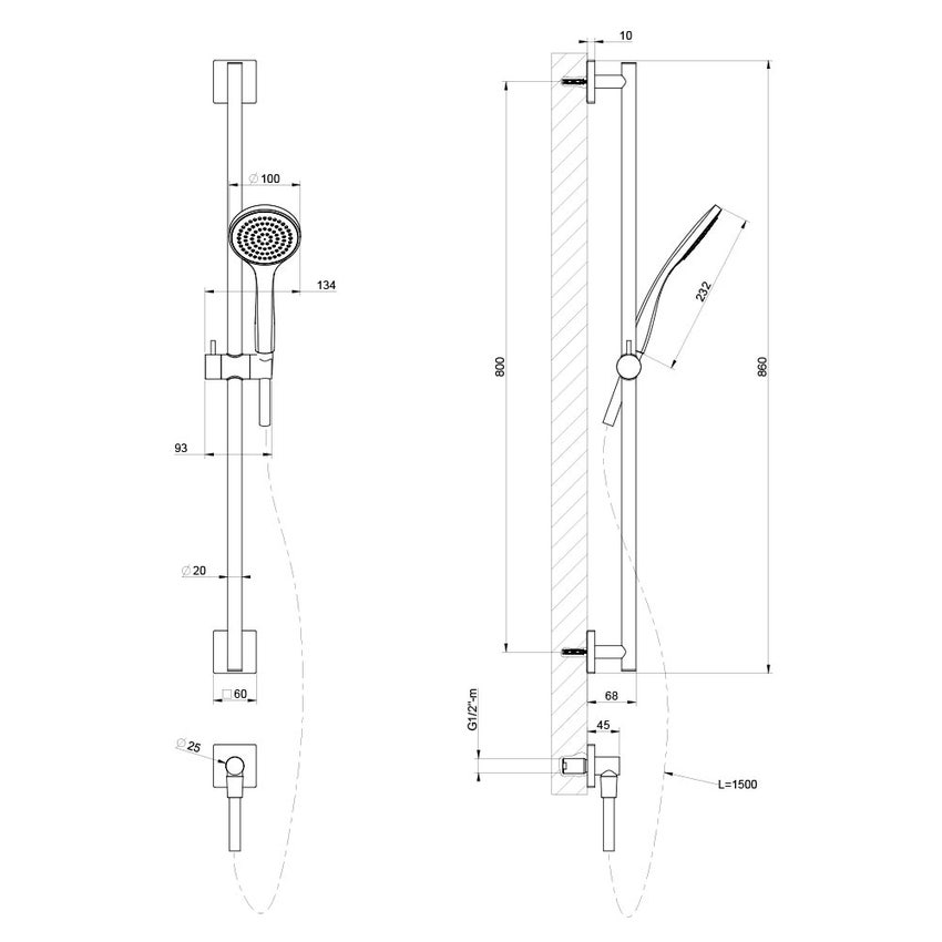 Gessi 59242 031 RILIEVO Asta Saliscendi Con Presa Acqua Doccetta