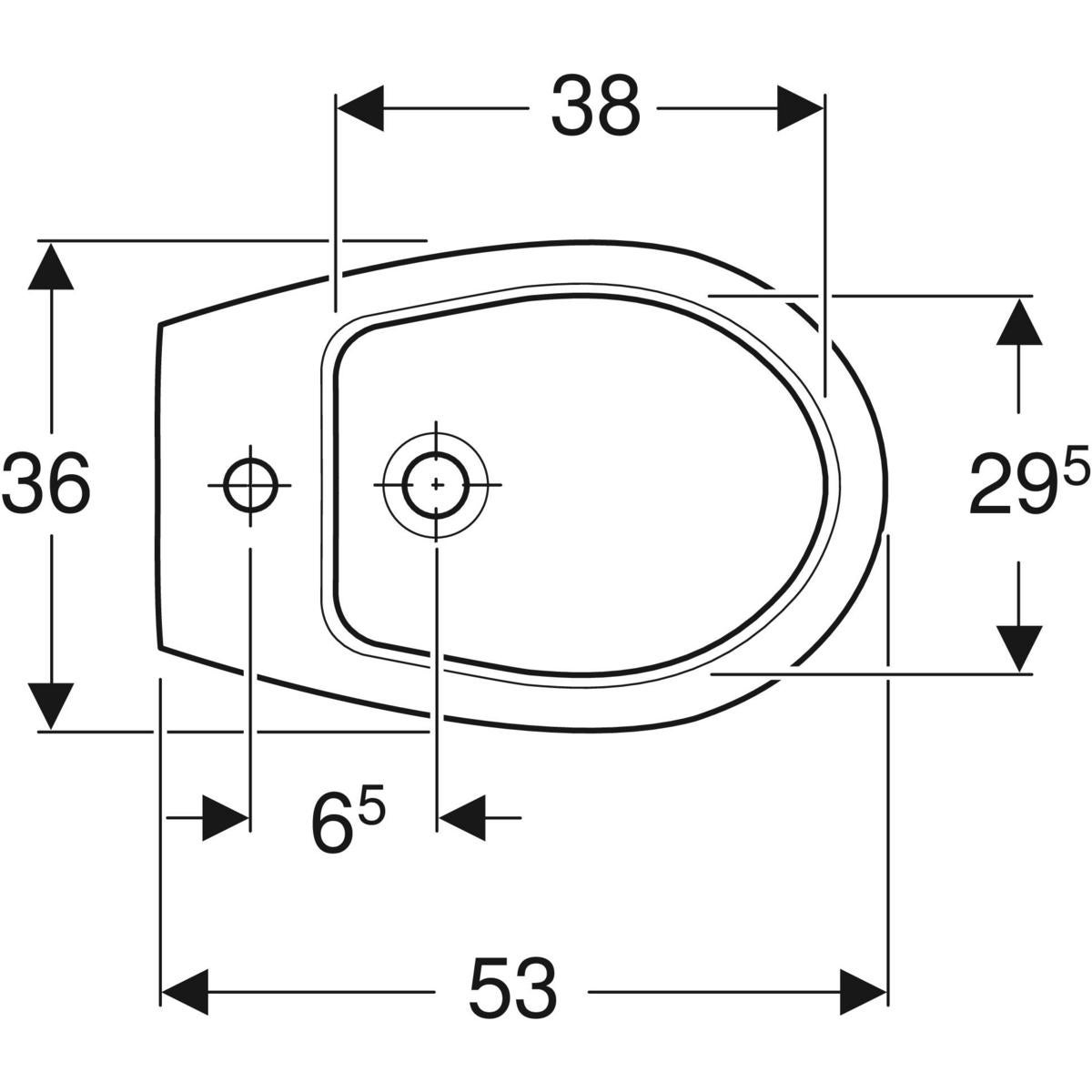 Bidet Sospeso Da Parete In Ceramica – 52,5x36,5x30 Cm, Con Troppopieno, Foro Per Rubinetto, Montaggio A Parete
