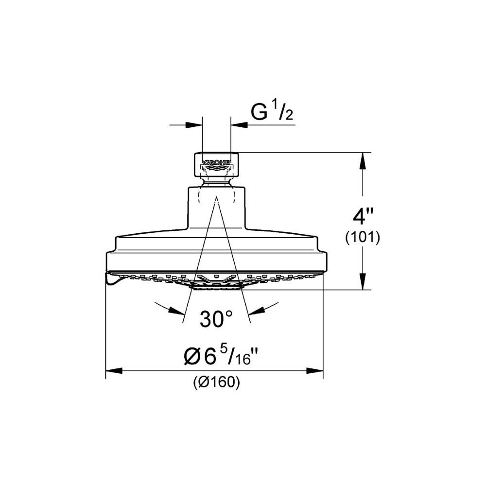 Grohe 27135000 hand shower with 4 spray types, grey (Cromo), 160 mm