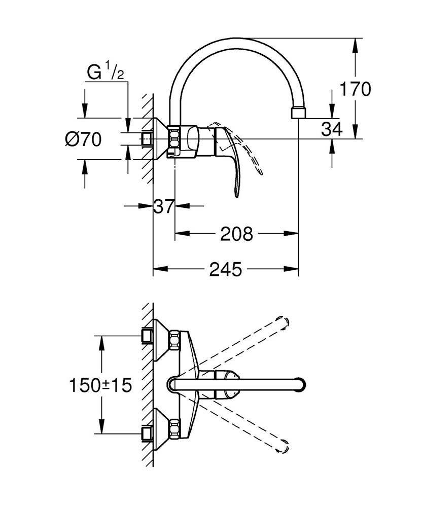 Grohe 32482002 Eurosmart new Miscelatore Monocomando Lavello, raggio di ...