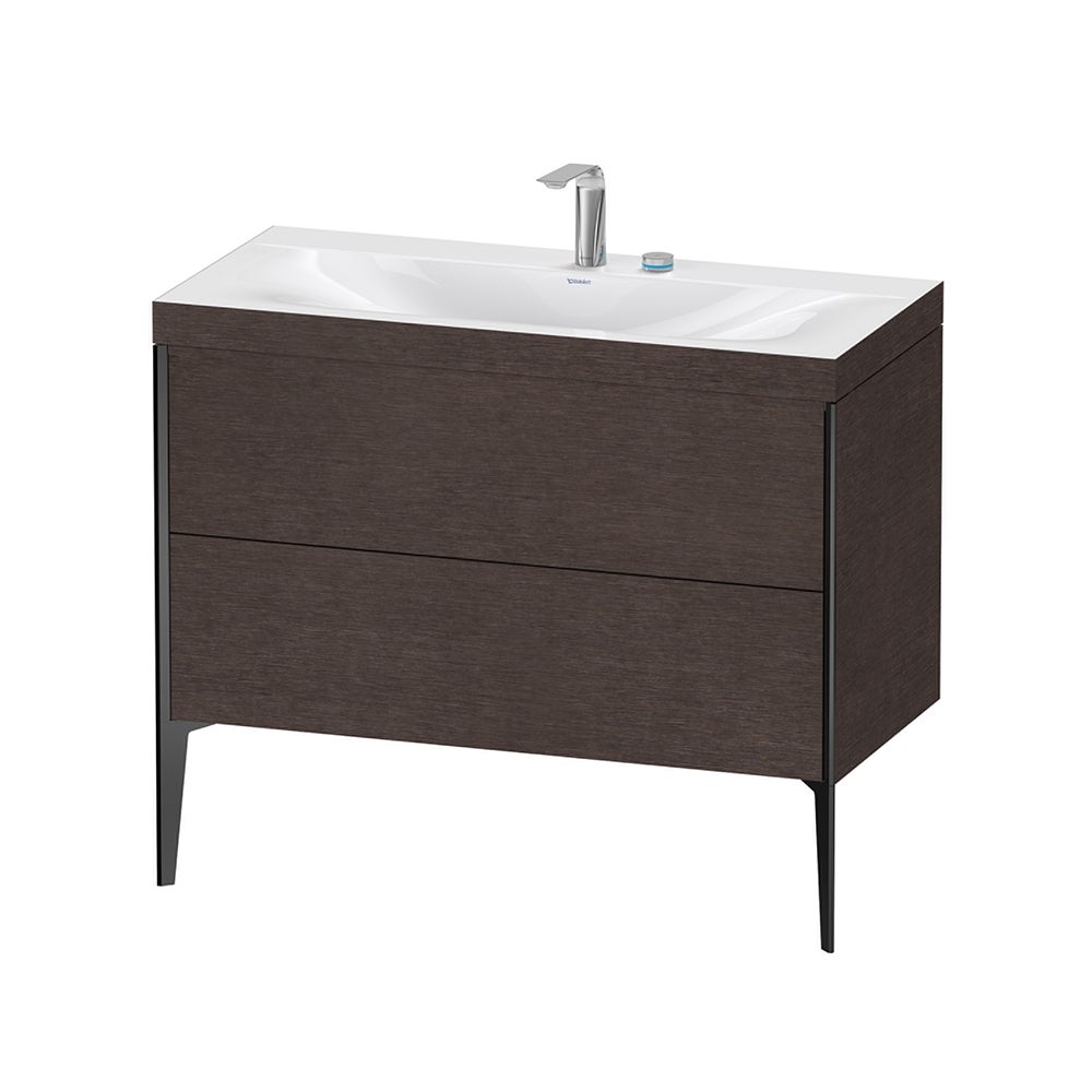 Duravit Cornice finitura rovere moro spazzolato XVIU lavabo consolle  c-bonded, con base sottolavabo a pavimento 100 cm, profilo colore nero,  lavabo consolle Viu incluso, senza troppopieno, con bordo per rubinetteria, finitura  rovere