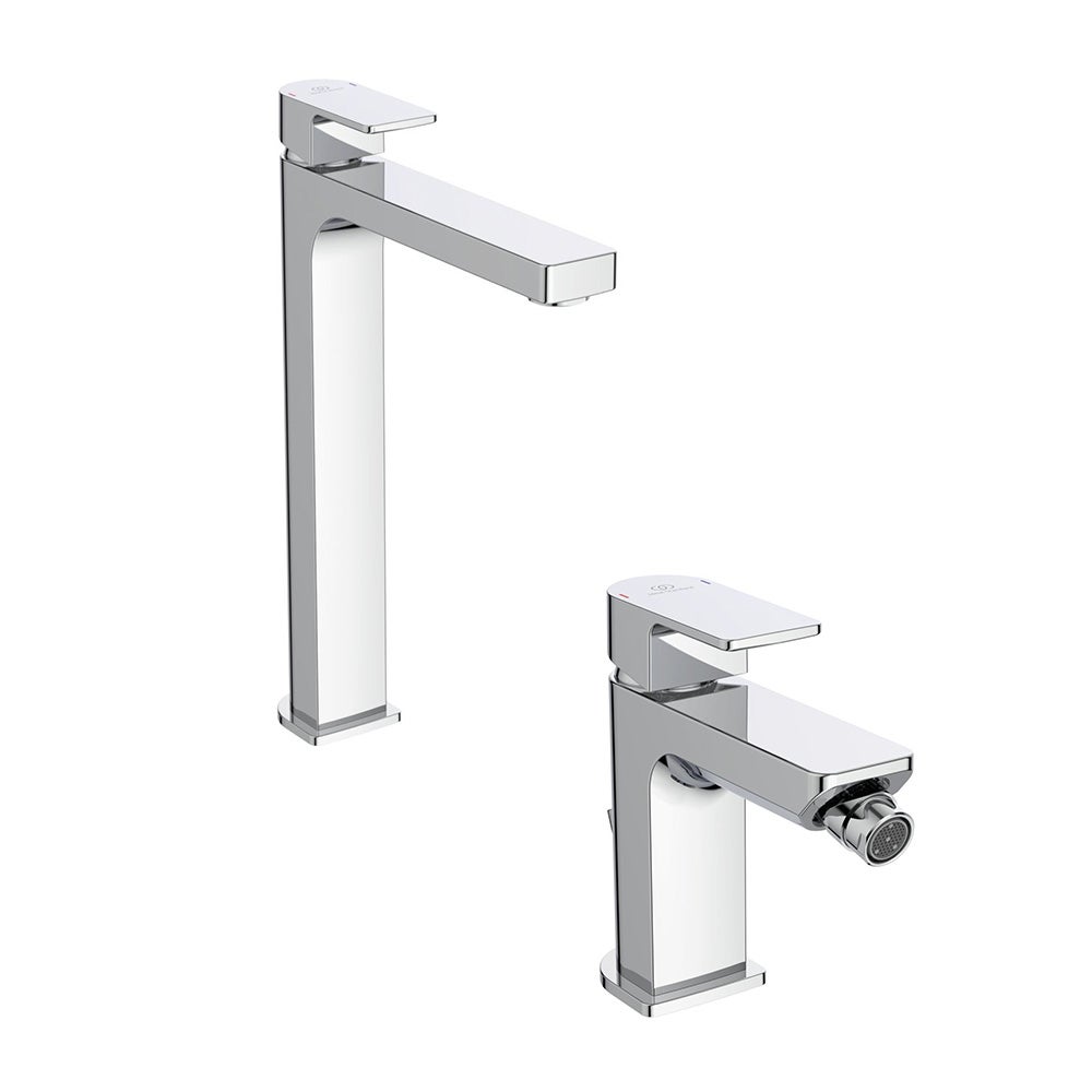 Ideal Standard EDGE set rubinetteria con miscelatore lavabo senza scarico,  miscelatore bidet con scarico e miscelatore monocomando esterno doccia,  finitura cromo SETED003