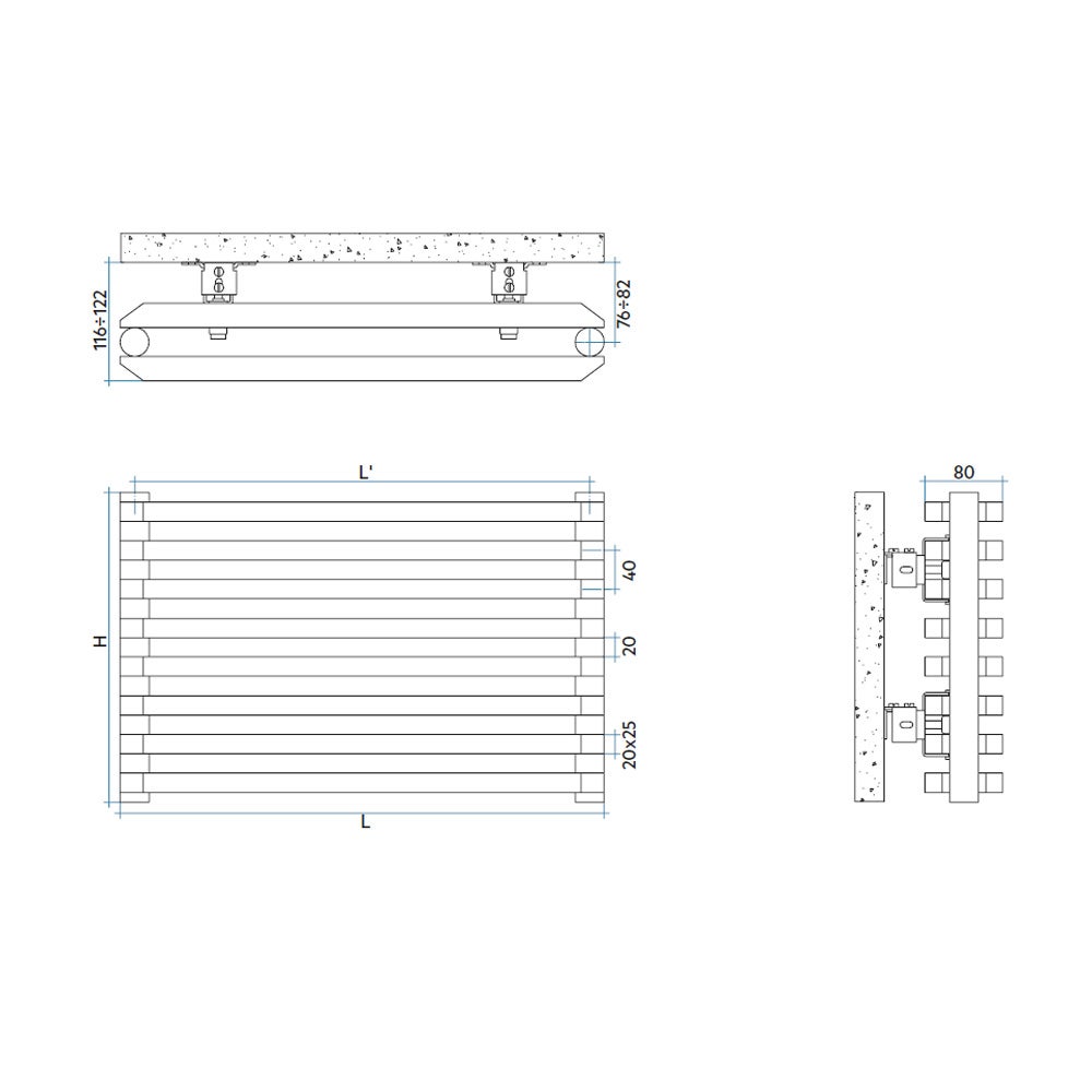 Irsap 530 SAX2 radiatore orizzontale 10 elementi, H.40 L.53 P.8 cm, colore  bianco - SX205301001IR01H01