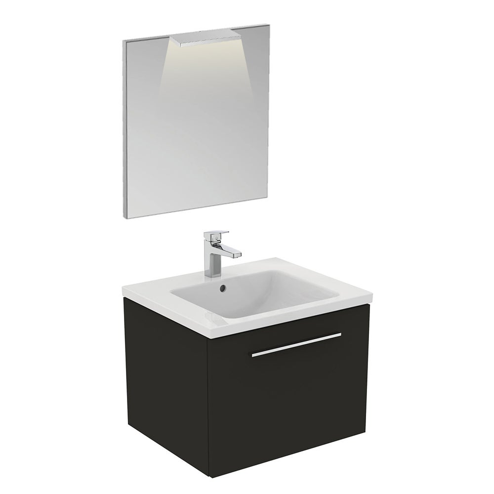 Ideal Standard I.LIFE B composizione bagno: mobile sottolavabo L.60 cm,  colore grigio carbonio finitura opaco, lavabo L.61 cm, colore bianco  finitura lucido, miscelatore monocomando finitura cromo T5269NV+T460501+ A6550AA