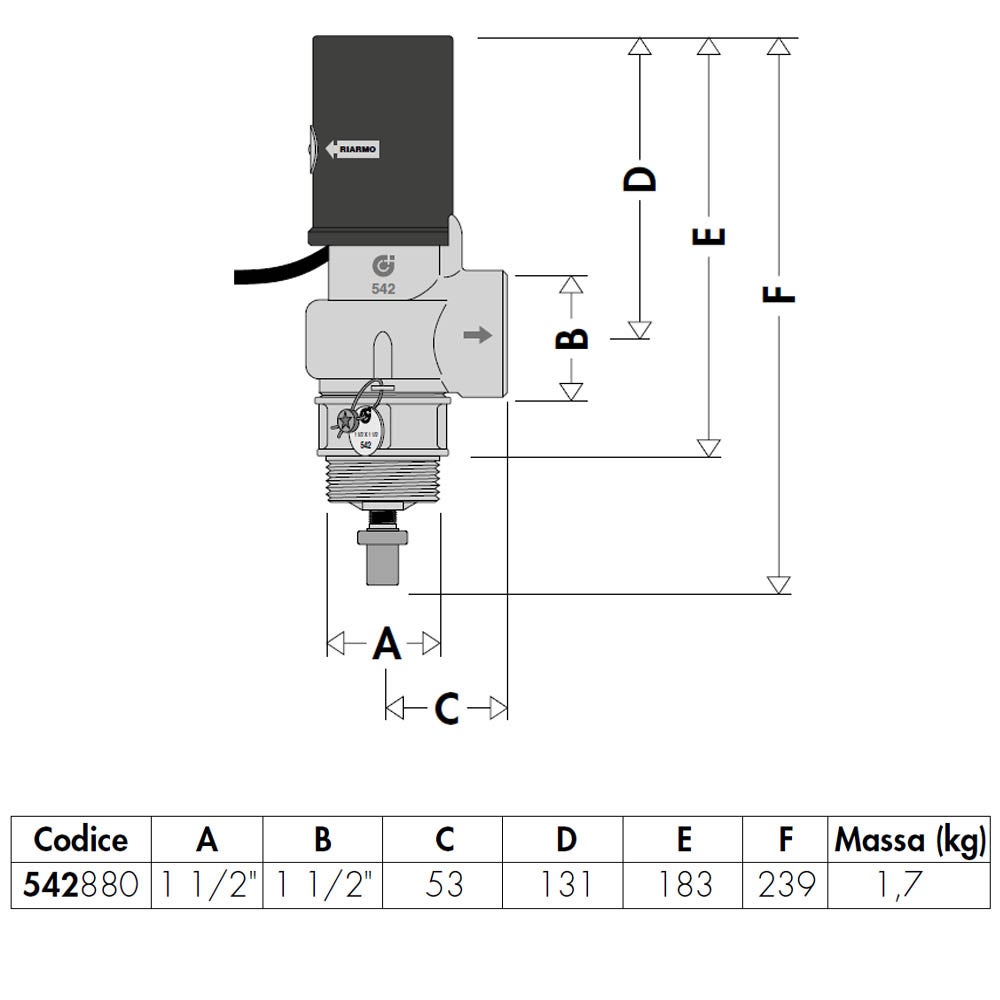 Caleffi 542880 Valvola Di Scarico Termico Ad Azione Positiva Con Riarmo Manuale 1 1 2 M X 1 1