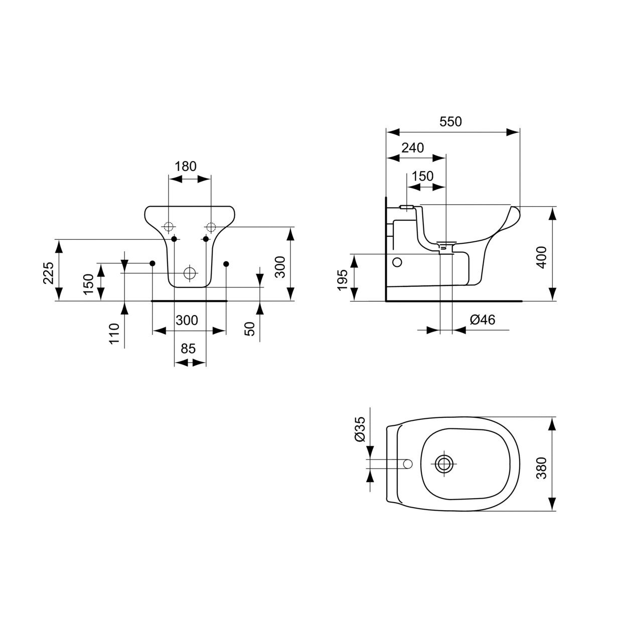 Ideal Standard R373961 Tesi Classic Bidet sospeso monoforo, erogazione ...