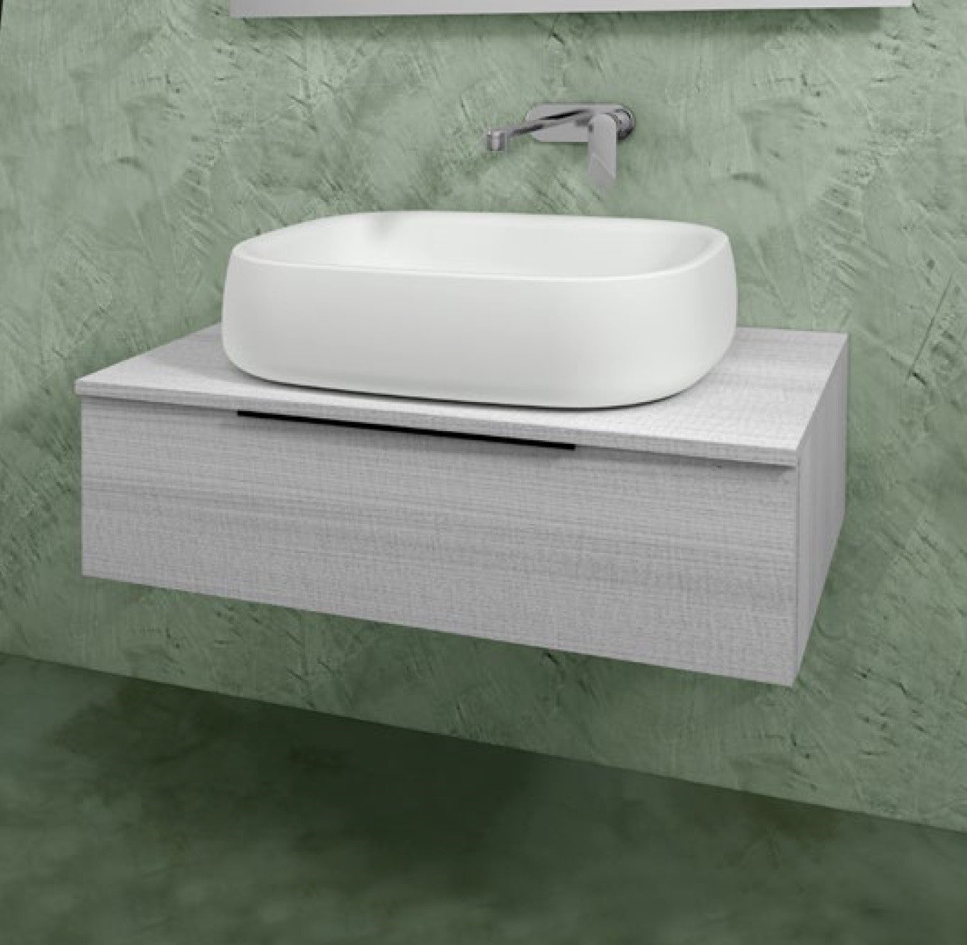 Flaminia BX993+BXPR51OJB BOX base portalavabo sospesa, 1 cassetto, L.85  P.50 H.25 cm, con top e foro per lavabo da appoggio, finitura oj bianco