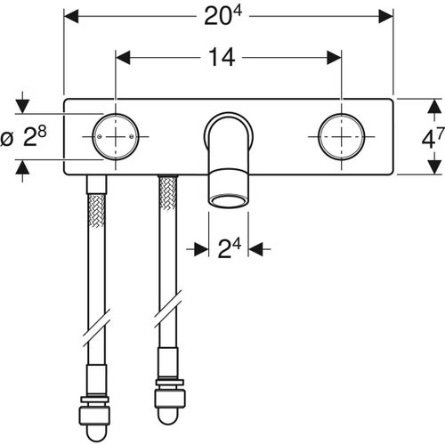 Immagine di Geberit ONE rubinetteria per lavabo, design arrotondato, montaggio a parete e miscelatore a due manopole, con scatola funzionale da incasso, finiture cromo 116.460.21.1