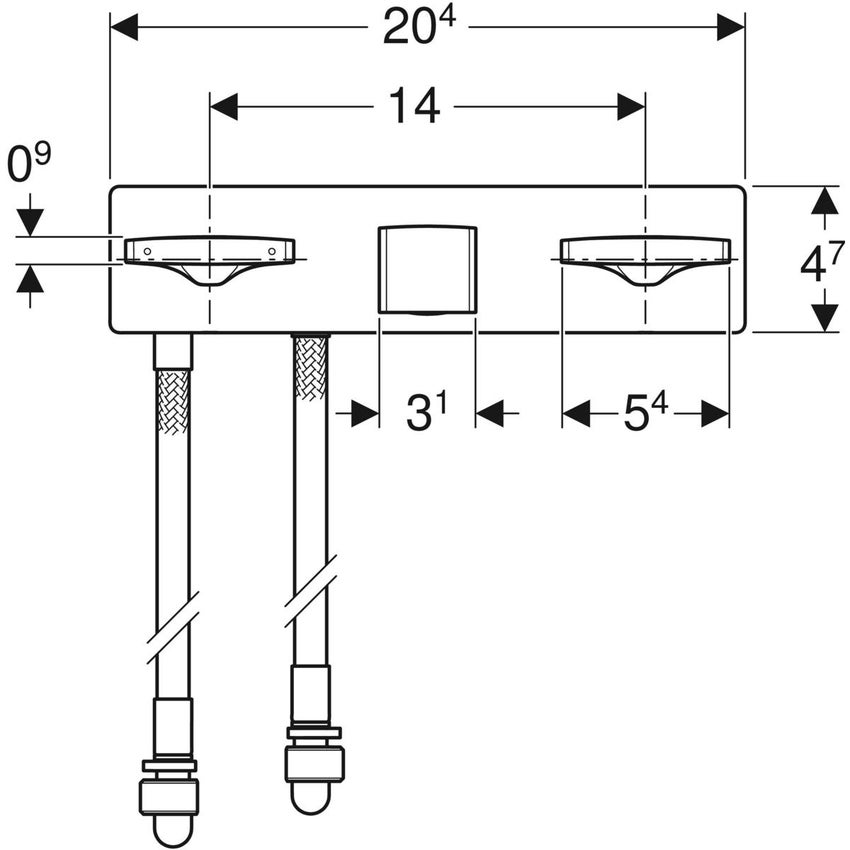 Immagine di Geberit ONE rubinetteria per lavabo, design squadrato, montaggio a parete e miscelatore a due manopole, per scatola funzionale da incasso, finiture cromo 116.461.21.1