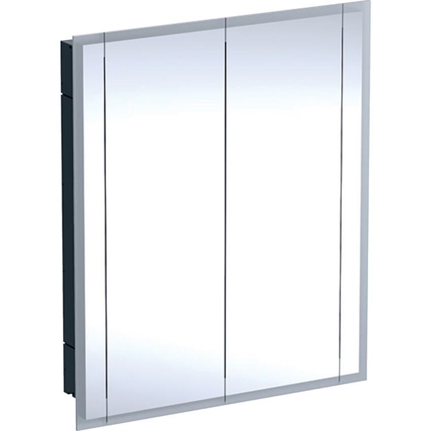 Immagine di Geberit ONE Mobile specchio con illuminazione a due ante, 75 cm, finiture corpo alluminio spazzolato, con ante dotate di specchi interni ed esterni 500.493.00.1