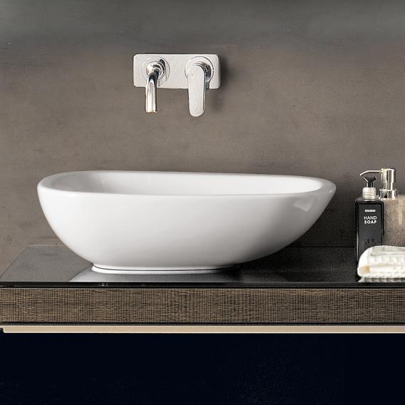 Geberit CITTERIO composizione bagno: mobile sottolavabo, finitura rovere  marrone fumè + specchio con illuminazione, finitura rovere marrone fumè +  lavabo da appoggio, colore bianco + miscelatore monocomando a parete,  finitura cromo 500.564.JJ.1-500.543