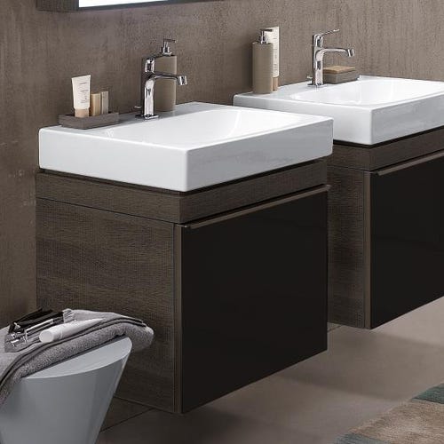 Geberit 500.556.JJ.1 CITTERIO mobile sottolavabo sospeso L.60 cm, con un  cassetto, corpo finitura rovere marrone fumè e cassetti colore nero finitura  vetro lucido