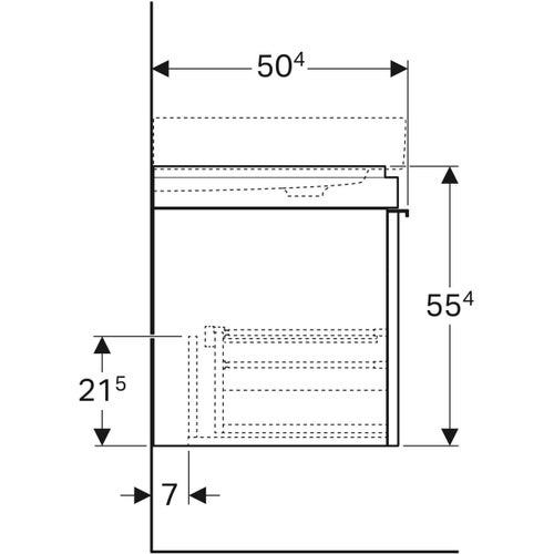 Immagine di Geberit CITTERIO mobile sottolavabo sospeso L.60 cm, con un cassetto, corpo finitura rovere marrone fumè e cassetti colore nero finitura vetro lucido 500.556.JJ.1