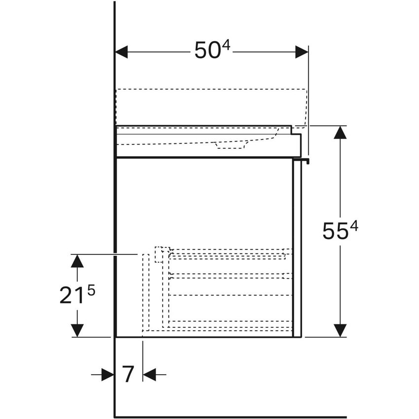 Immagine di Geberit CITTERIO mobile sottolavabo sospeso L.60 cm, con un cassetto, corpo finitura rovere marrone fumè e cassetti colore nero finitura vetro lucido 500.556.JJ.1