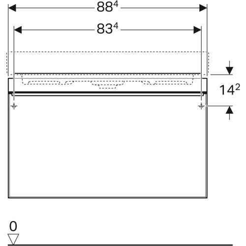 Immagine di Geberit CITTERIO mobile sottolavabo sospeso L.90 cm, con un cassetto, corpo finitura rovere beige e cassetti colore grigio tortora finitura vetro lucido 500.559.JI.1