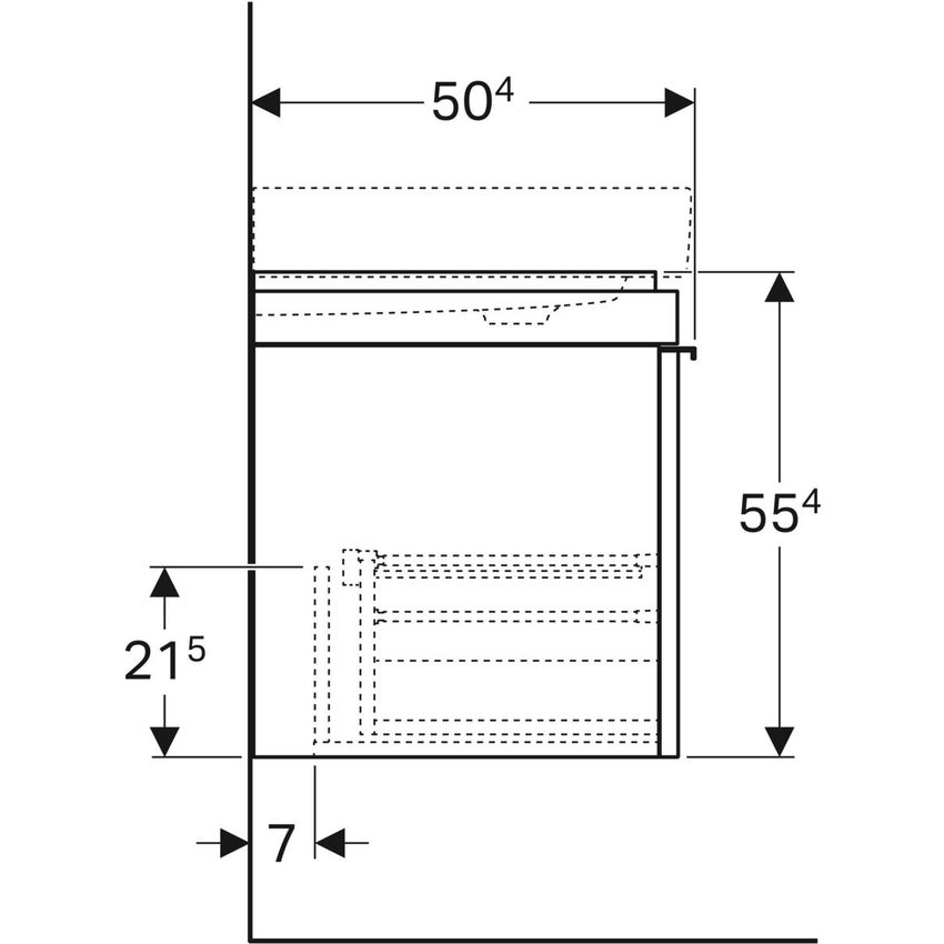 Immagine di Geberit CITTERIO mobile sottolavabo sospeso L.120 cm, con un cassetto, corpo finitura rovere marrone fumè e cassetti colore nero finitura vetro lucido 500.566.JJ.1