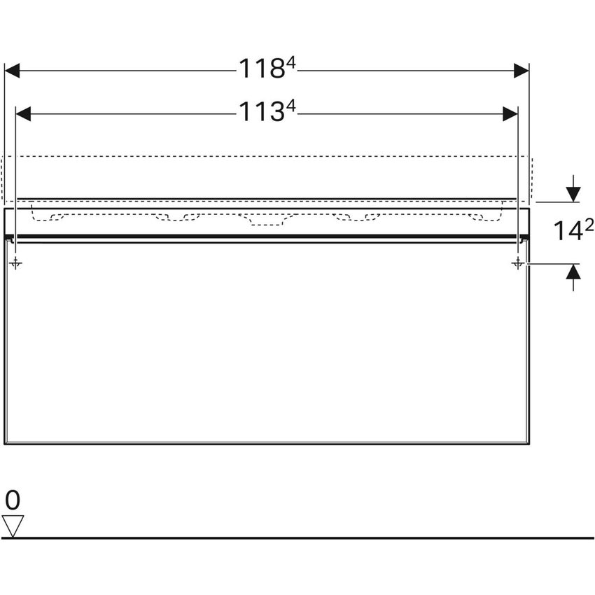 Immagine di Geberit CITTERIO mobile sottolavabo sospeso L.120 cm, con un cassetto, corpo finitura rovere beige e cassetti colore grigio tortora finitura vetro lucido 500.566.JI.1