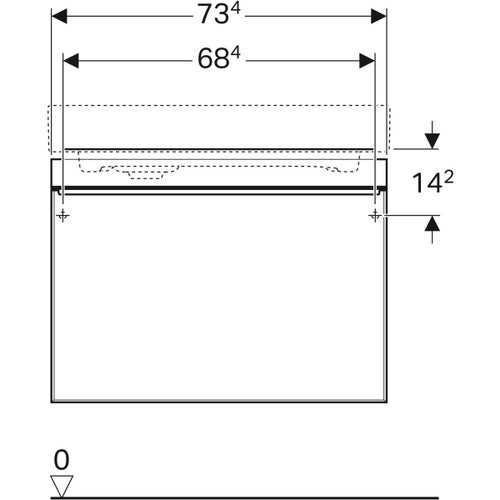 Immagine di Geberit CITTERIO mobile sottolavabo sospeso L.75 cm, con un cassetto, corpo finitura rovere beige e cassetti grigio tortora finitura vetro lucido 500.557.JI.1