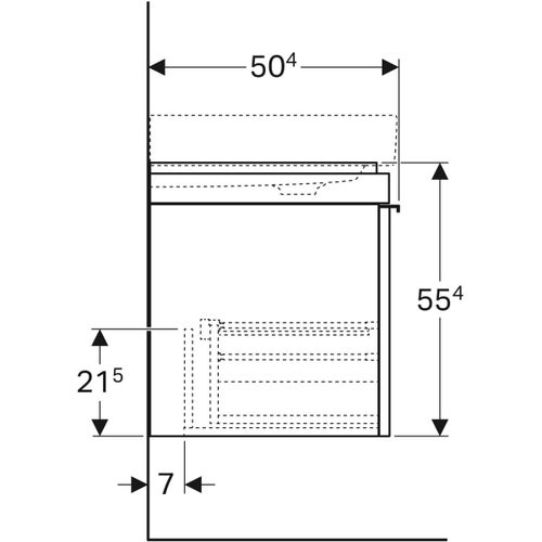 Immagine di Geberit CITTERIO mobile sottolavabo sospeso L.75 cm, con un cassetto, corpo finitura rovere beige e cassetti grigio tortora finitura vetro lucido 500.557.JI.1