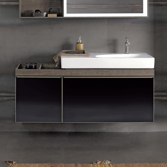 Geberit Portaoggetti a sinistra CITTERIO mobile sospeso L.120 cm, con 2  cassetti e contenitore portaoggetti posizionato a sinistra, corpo finitura  rovere marrone fumè e cassetti colore nero finitura vetro lucido -  500.563.JJ.1