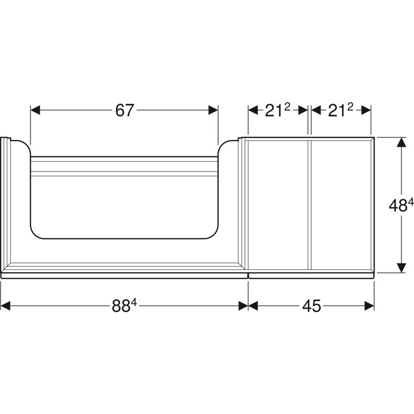 Geberit Portaoggetti a destra CITTERIO mobile sospeso L.135 cm, con 2  cassetti e contenitore portaoggetti posizionato a destra, corpo finitura  rovere beige e cassetti colore grigio tortora finitura vetro lucido -  500.567.JI.1