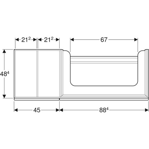 Immagine di Geberit CITTERIO mobile sospeso L.135 cm, con 2 cassetti e contenitore portaoggetti posizionato a sinistra, corpo finitura rovere marrone fumè e cassetti colore nero finitura vetro lucido 500.568.JJ.1