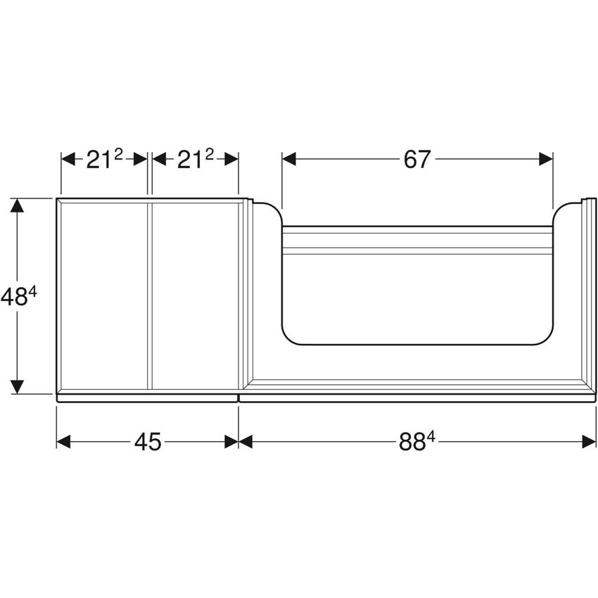 Immagine di Geberit CITTERIO mobile sospeso L.135 cm, con 2 cassetti e contenitore portaoggetti posizionato a sinistra, corpo finitura rovere marrone fumè e cassetti colore nero finitura vetro lucido 500.568.JJ.1