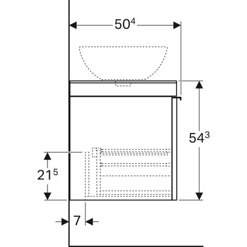 Immagine di Geberit CITTERIO mobile sospeso L.75 cm, con un cassetto, corpo finitura rovere marrone fumè e cassetti colore nero finitura vetro lucido 500.558.JJ.1