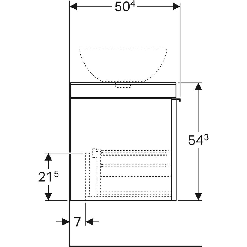Immagine di Geberit CITTERIO mobile sospeso L.90 cm, con un cassetto, corpo finitura rovere marrone fumè e cassetti colore nero finitura vetro lucido 500.560.JJ.1