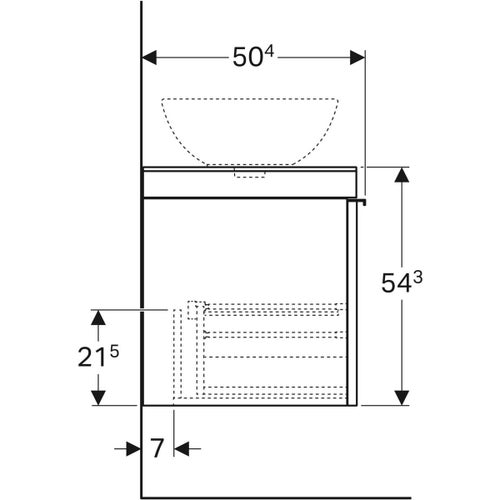 Immagine di Geberit CITTERIO mobile sospeso L.120 cm, con un cassetto, corpo finitura rovere marrone fumè e cassetti colore nero finitura vetro lucido 500.561.JJ.1