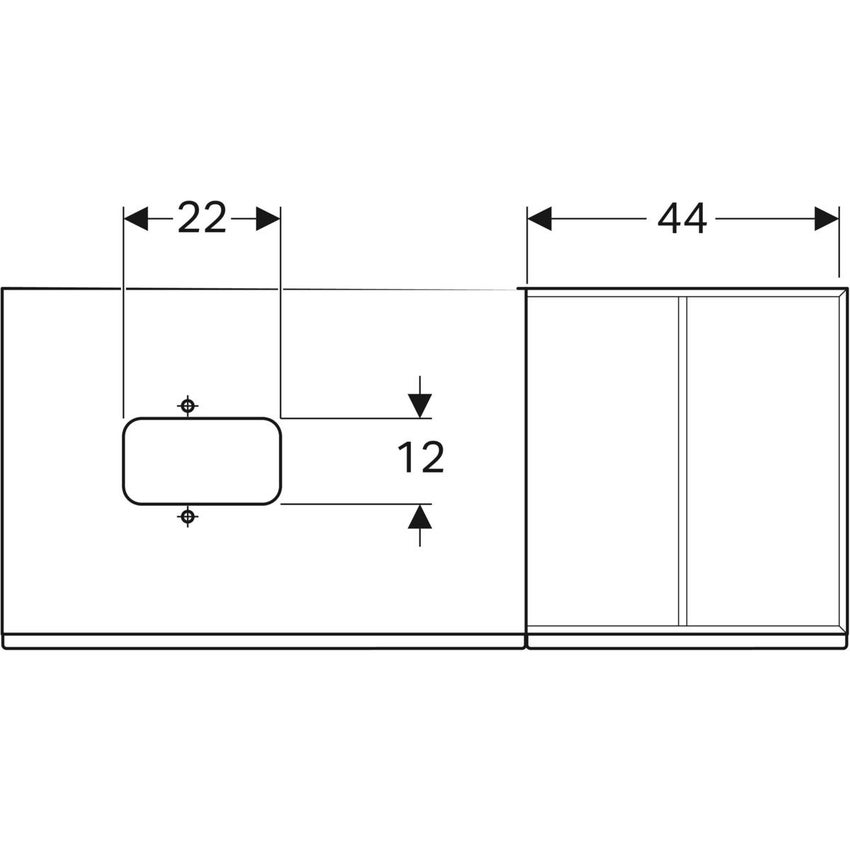 Geberit ACANTO composizione bagno: mobile sottolavabo sospeso, colore lava  finitura lucido + 2 specchi contenitori con illuminazione, finitura rovere  mystic + doppio lavabo monoforo, colore bianco 500.613.JK.2-500.628.01.2