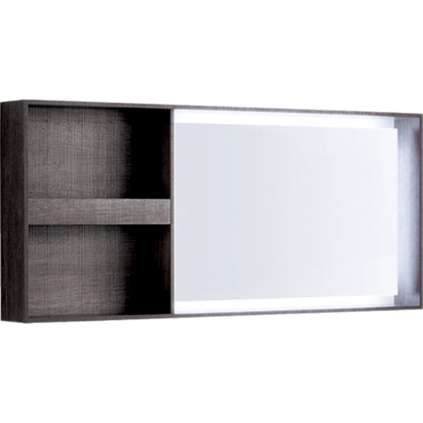 Immagine di Geberit CITTERIO specchio L.135 cm, reversibile, con mensola laterale, finitura rovere marrone fumè 500.571.JJ.1