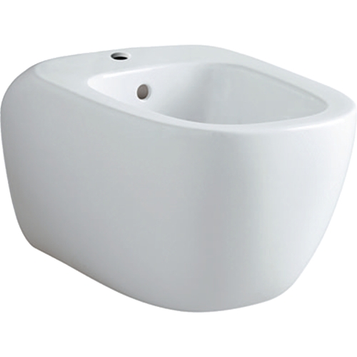 Immagine di Geberit CITTERIO set completo sanitari sospesi, vaso con sedile a chiusura ammortizzata e bidet monoforo, colore bianco finitura lucido, modulo installazione COMBIFIX per parete in muratura 111.907.00.5-CITTERIOC