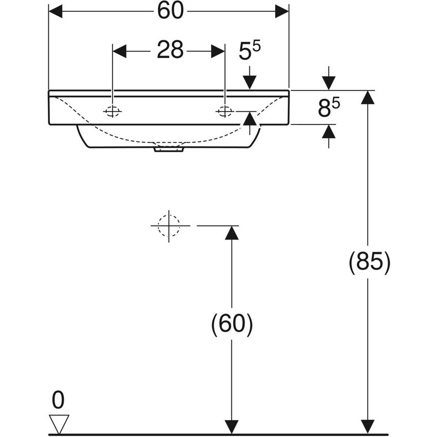 Immagine di Geberit XENO² lavabo L.60 cm, con foro rubinetteria, senza troppopieno, colore bianco finitura KeraTect 500.530.01.1 