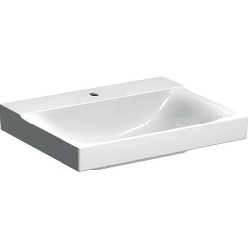 Immagine di Geberit XENO² set con mobile sottolavabo sospeso, colore bianco finitura lucido + mobili contenitori laterali e colonna sospesi, finitura rovere grigio texturizzato + lavabo monoforo, colore bianco + specchio con illuminazione 500.505.01.1-500.530.01.1