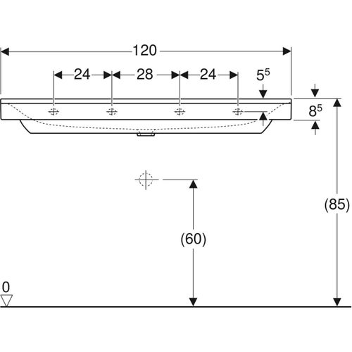 Immagine di Geberit XENO² lavabo L.120 cm, senza foro e senza troppopieno, colore bianco finitura KeraTect 500.552.01.1