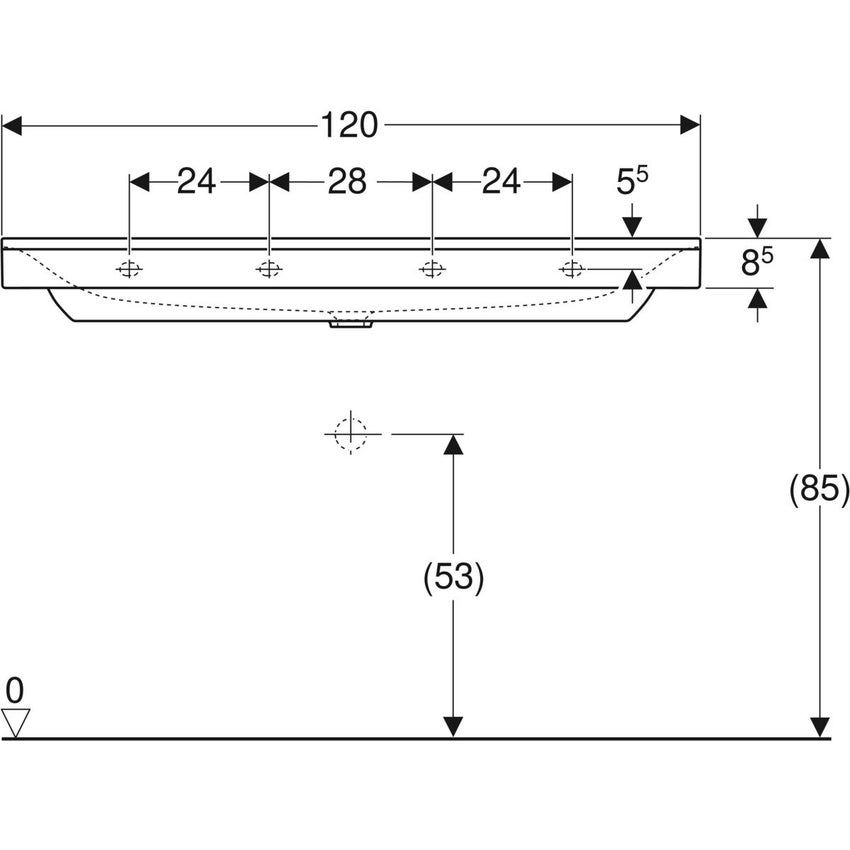 Immagine di Geberit XENO² lavabo L.120 cm, senza foro e senza troppopieno, colore bianco finitura KeraTect 500.551.01.1