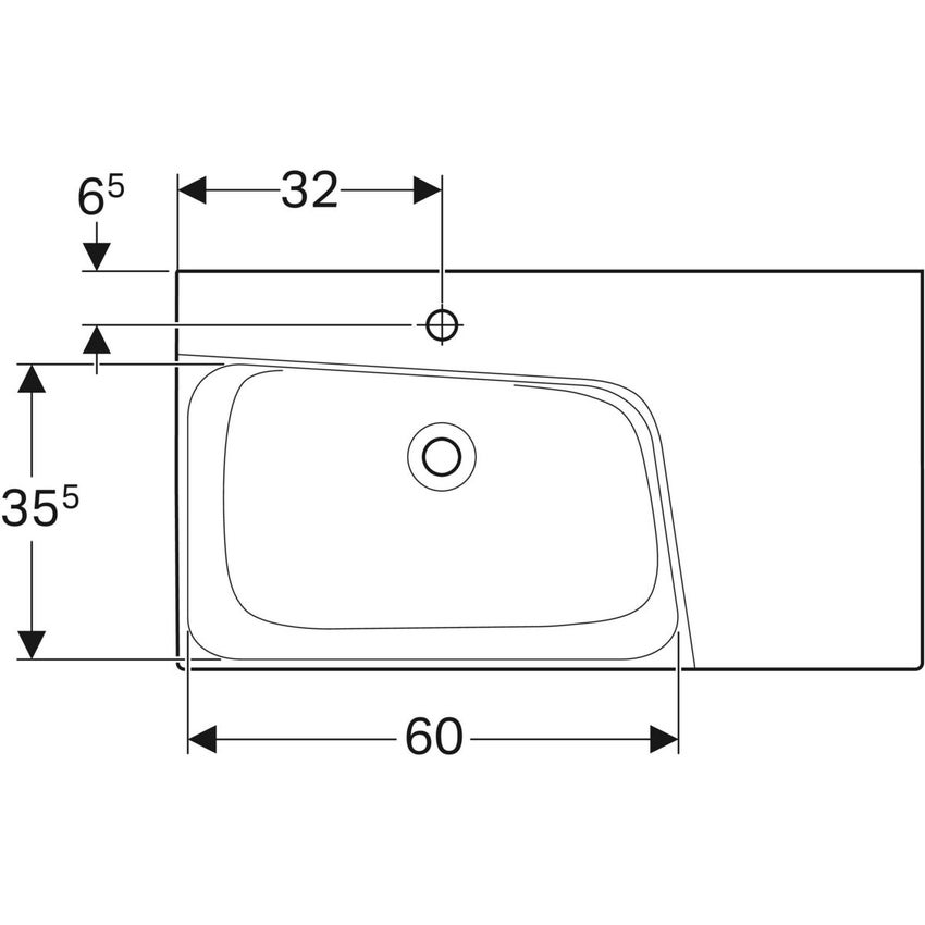 Immagine di Geberit XENO² lavabo asimmetrico L.90 cm, monoforo, senza troppopieno, con ripiano da appoggio a destra, colore bianco finitura KeraTect 500.533.01.1