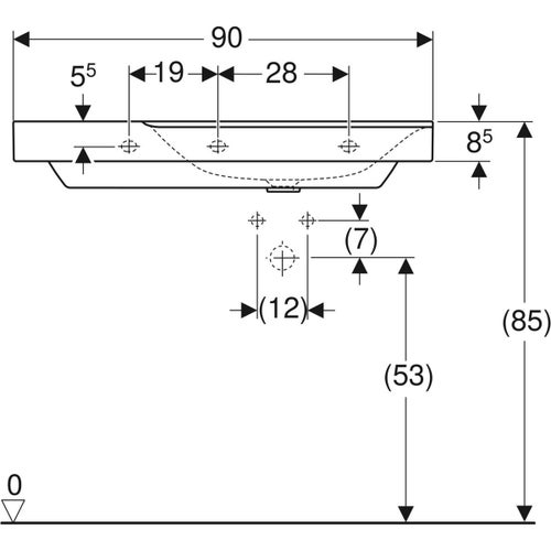 Immagine di Geberit XENO² lavabo asimmetrico L.90 cm, monoforo, senza troppopieno, con ripiano da appoggio a sinistra, colore bianco finitura KeraTect 500.535.01.1