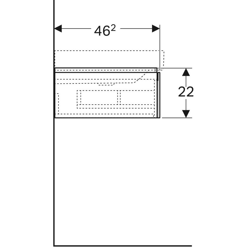 Immagine di Geberit XENO² mobile sottolavabo sospeso L.90 cm, con sifone a destra, con un cassettone e con sistema di apertura a pressione, finitura rovere grigio texturizzato 500.514.43.1