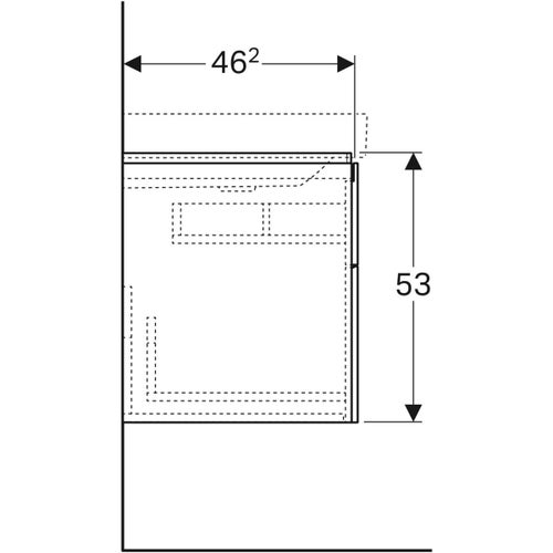 Immagine di Geberit XENO² mobile sottolavabo sospeso L.90 cm, con sifone a sinistra e due cassetti con sistema di apertura a pressione, finitura rovere grigio texturizzato 500.516.43.1