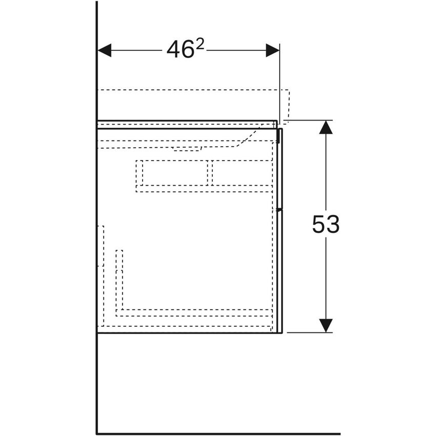 Immagine di Geberit XENO² mobile sottolavabo sospeso L.90 cm, con sifone a sinistra e due cassetti con sistema di apertura a pressione, finitura rovere grigio texturizzato 500.516.43.1