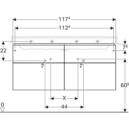 Immagine di Geberit XENO² mobile sospeso L.120 cm, con quattro cassetti e sistema di apertura a pressione, colore grigio finitura opaco 500.518.00.1