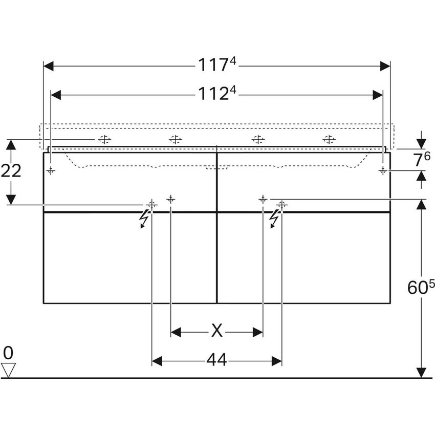 Immagine di Geberit XENO² mobile sospeso L.120 cm, con quattro cassetti e sistema di apertura a pressione, colore grigio finitura opaco 500.518.00.1