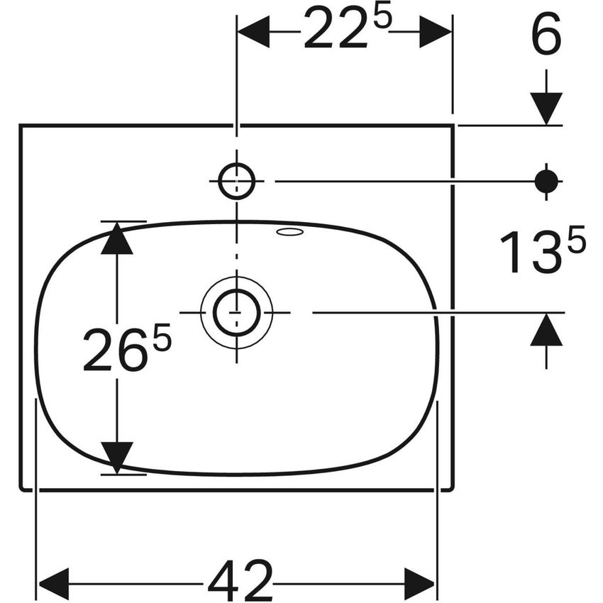 Immagine di Geberit ACANTO lavamani L.45 cm, con foro rubinetteria e troppopieno asimmetrico, colore bianco finitura lucido 500.636.01.2