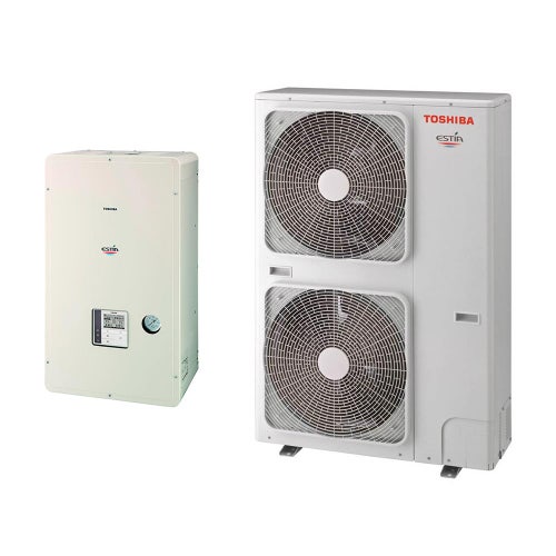 Immagine di Toshiba ESTIA 5 STANDARD Sistema composto da pompa di calore Inverter 16 kW trifase con unità idronica a parete con resistenza elettrica ausiliaria da 9 kW trifase HWS-1605H8-E+HWS-1405XWHT9-E