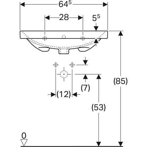 Immagine di Geberit ACANTO lavabo L.65 cm, con foro rubinetteria e troppopieno, colore bianco finitura KeraTect 500.621.01.8
